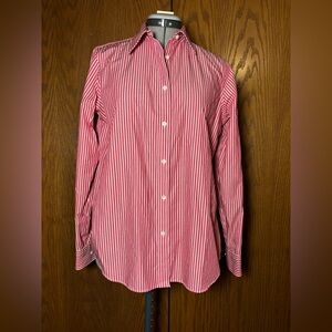 Women’s fitted Chaps Red and White Striped No Iron Shirt. 100% cotton. Medium